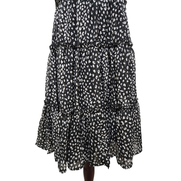 Black And White Leopard Print Tiered Dress Sleeveless Metallic Threading Medium - Picture 3 of 16